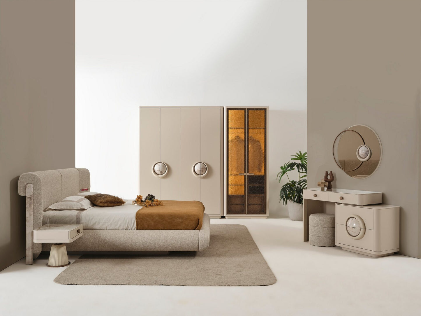 Schlafzimmer-Set Belmora, 5-teilig: Kleiderschrank, Bett, Nachttische und Kommode