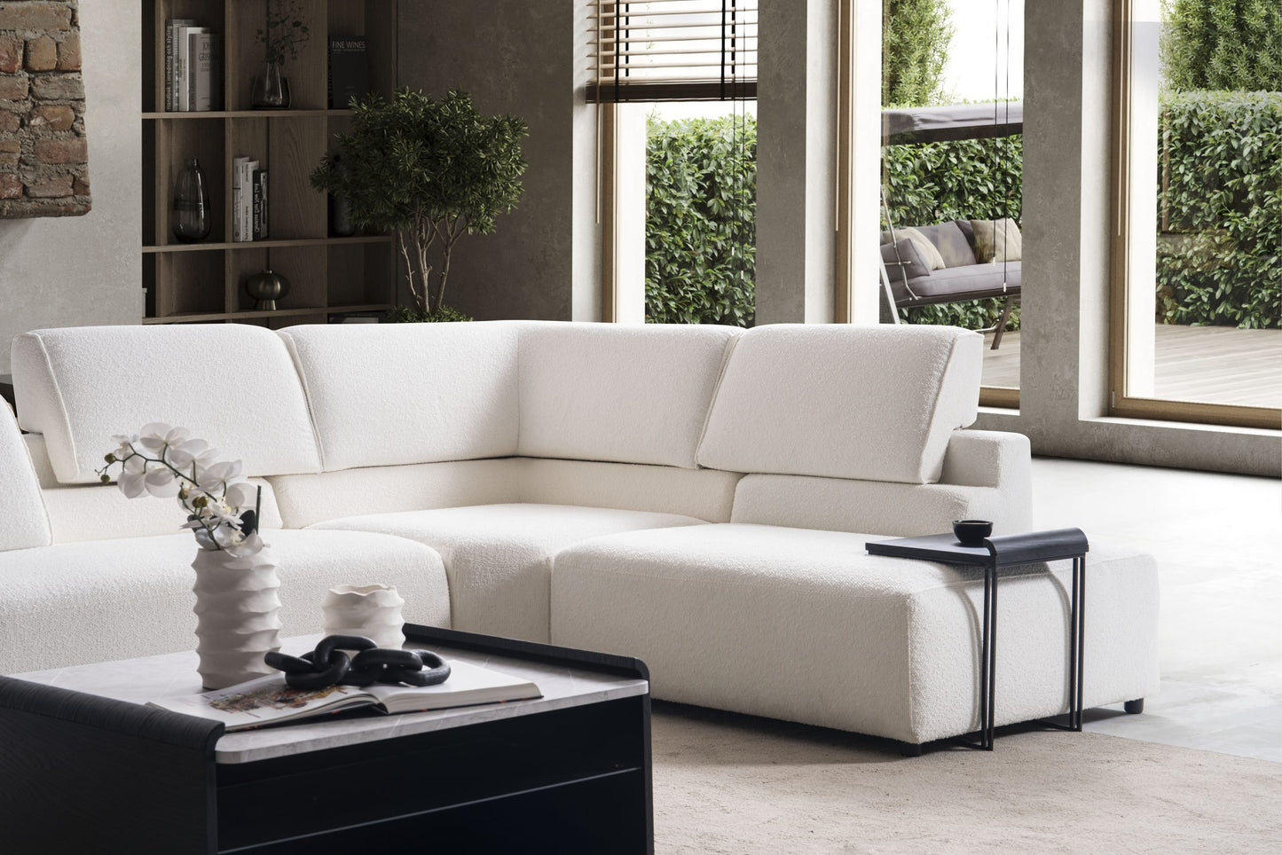 Ecksofa Gimino mit Couchtisch, 5-teilig: Eckmodul, Ruhemodul und Sitzelemente