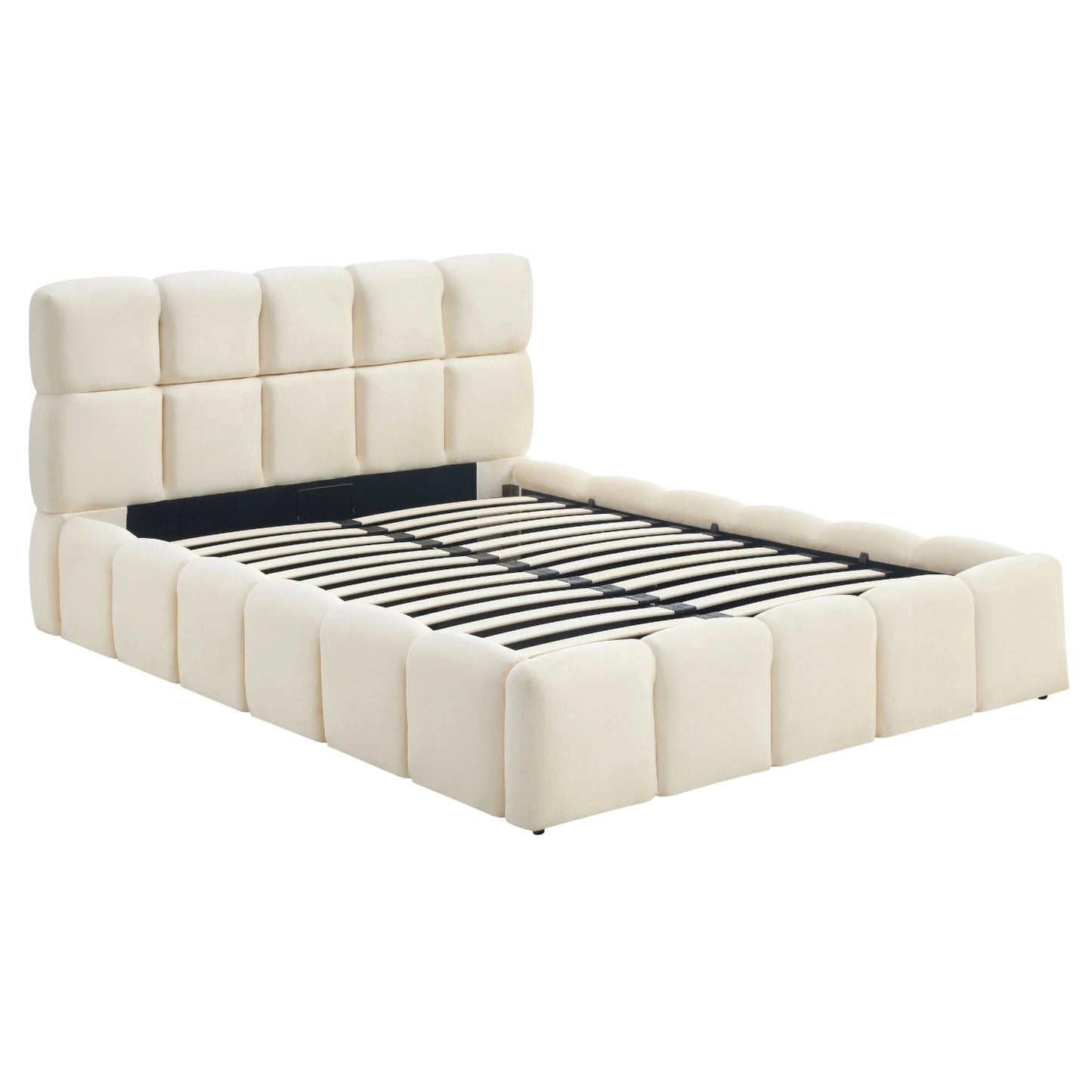 Maße des Polsterbetts Liora 140x200 cm: 163 cm breit, 228,5 cm lang und 97 cm hoch