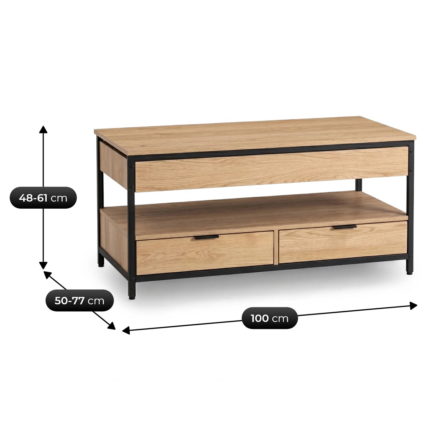 Luca höhenverstellbarer Couchtisch 100 cm – Eiche/Schwarz
