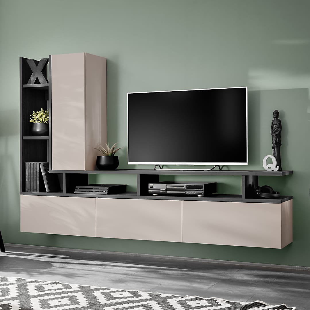 Wohnwand Titanio 210 cm – Graphite Oak/Cashmere