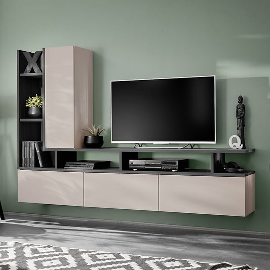 Wohnwand Titanio 210 cm – Graphite Oak/Cashmere