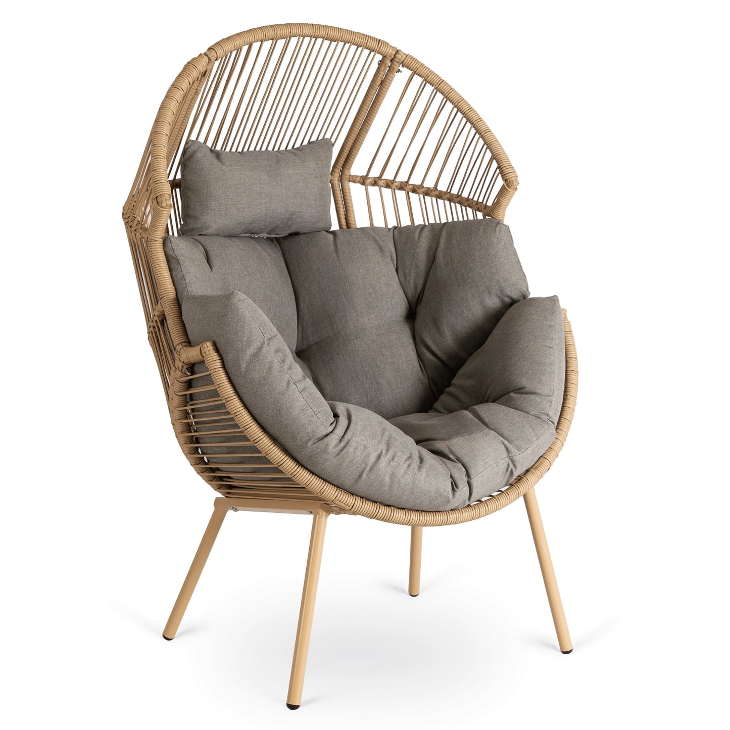 Aurelia Garten-Loungesessel mit Hocker – Natur & Grau