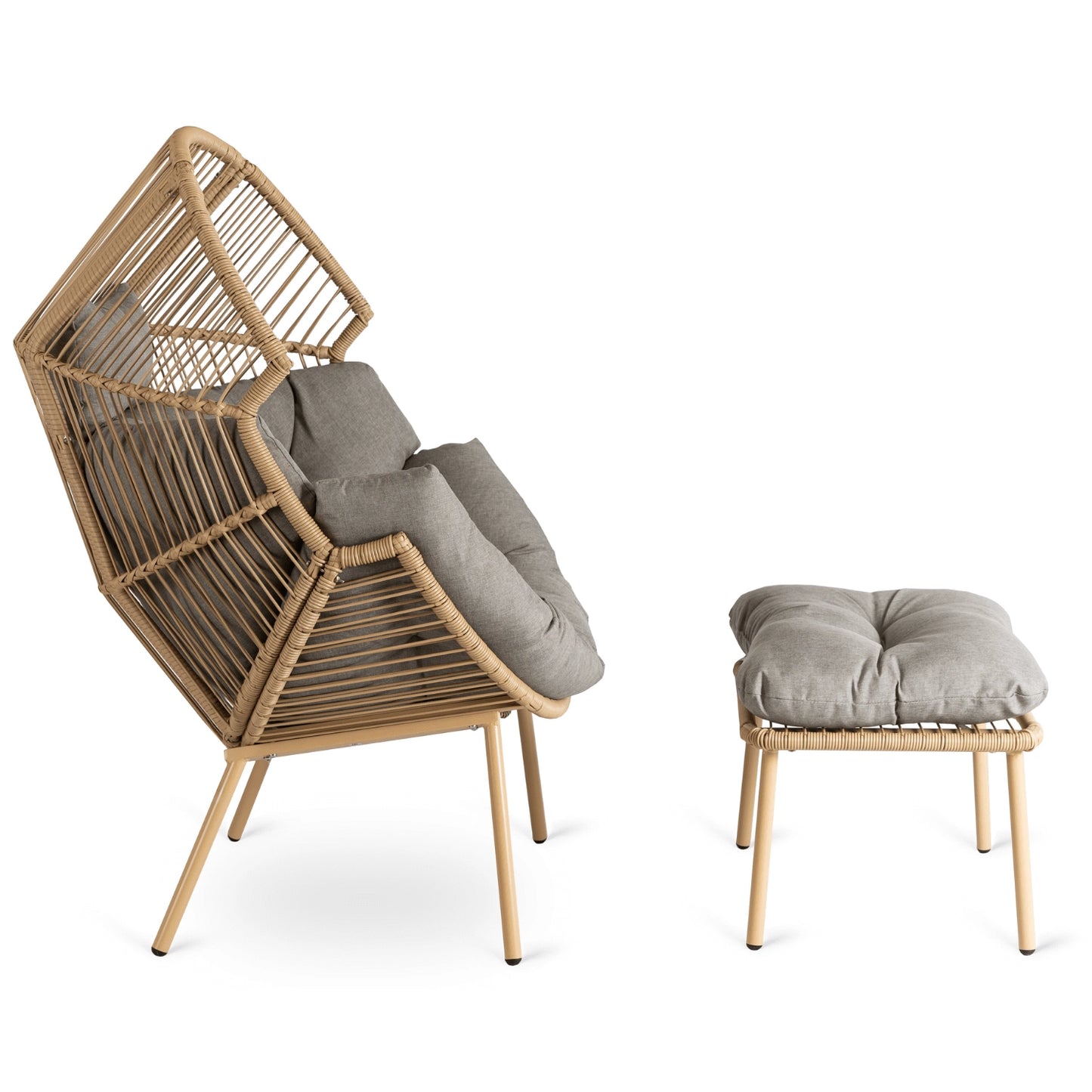 Aurelia Garten-Loungesessel mit Hocker – Natur & Grau