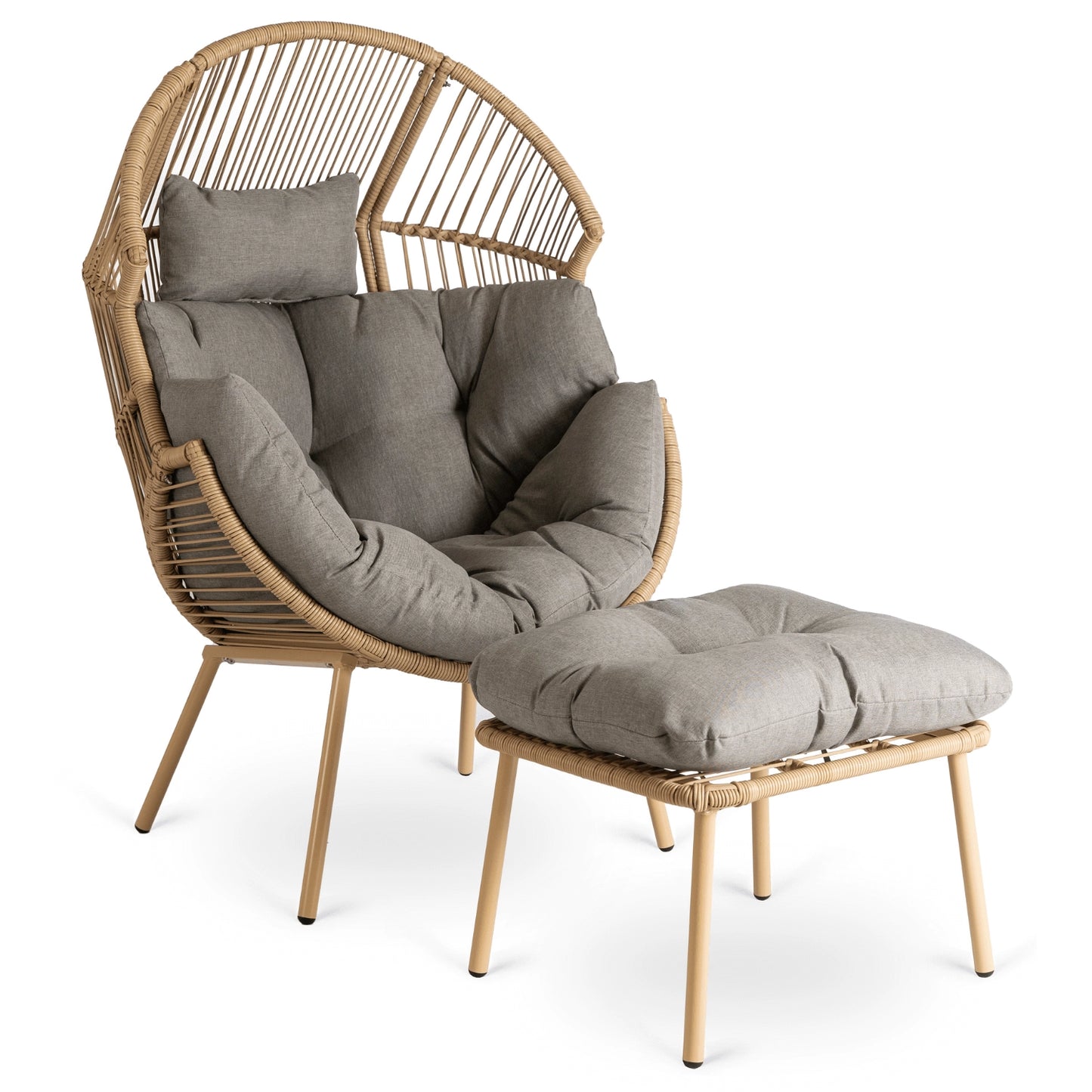 Aurelia Garten-Loungesessel mit Hocker – Natur & Grau