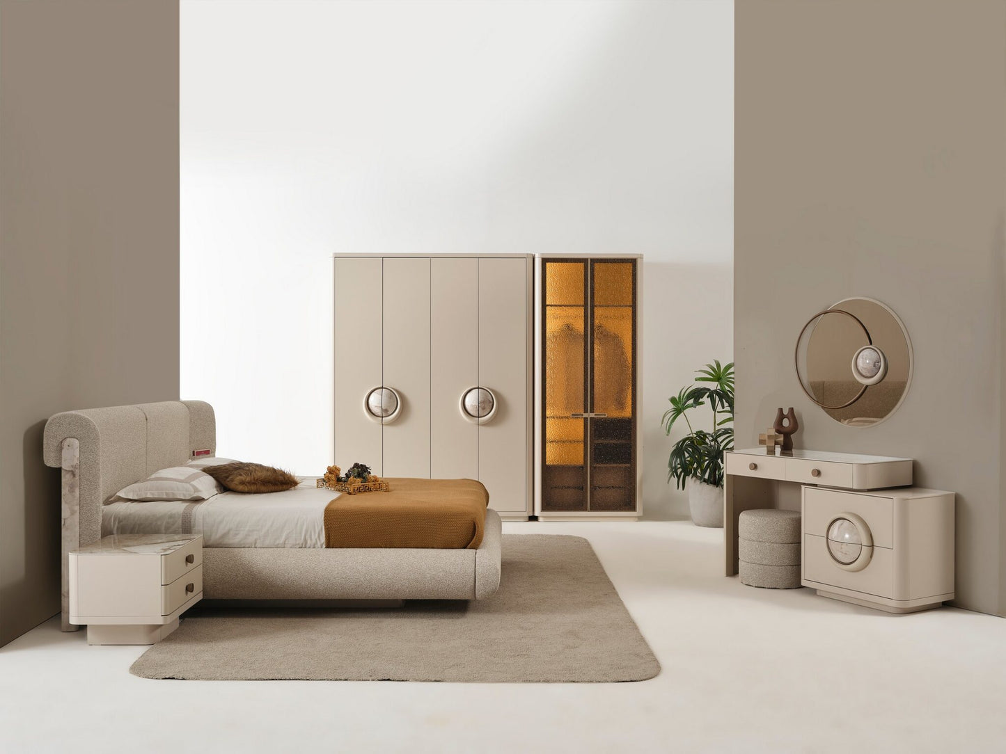 Schlafzimmer-Set Belmora, 5-teilig: Kleiderschrank, Bett, Nachttische und Kommode