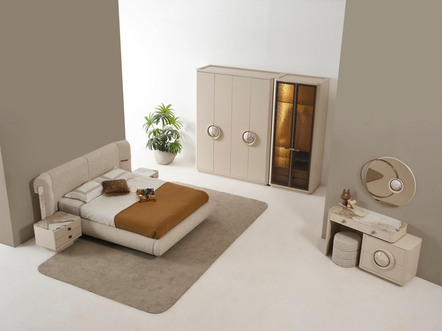 Schlafzimmer-Set Belmora, 5-teilig: Kleiderschrank, Bett, Nachttische und Kommode