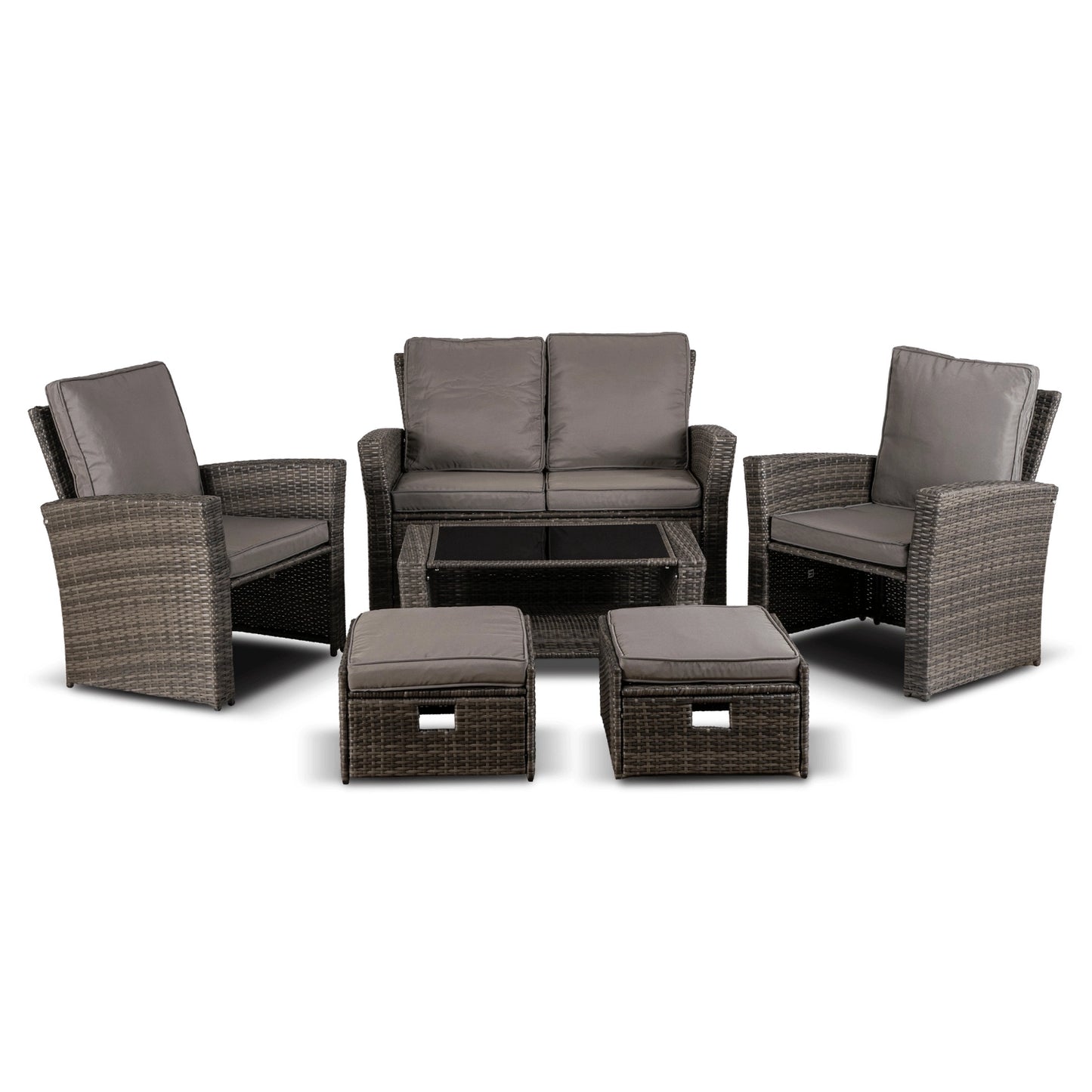 Marsely Calvia 6-teiliges Gartenmöbel-Set mit Sofa, Sesseln, Hockern und Tisch
