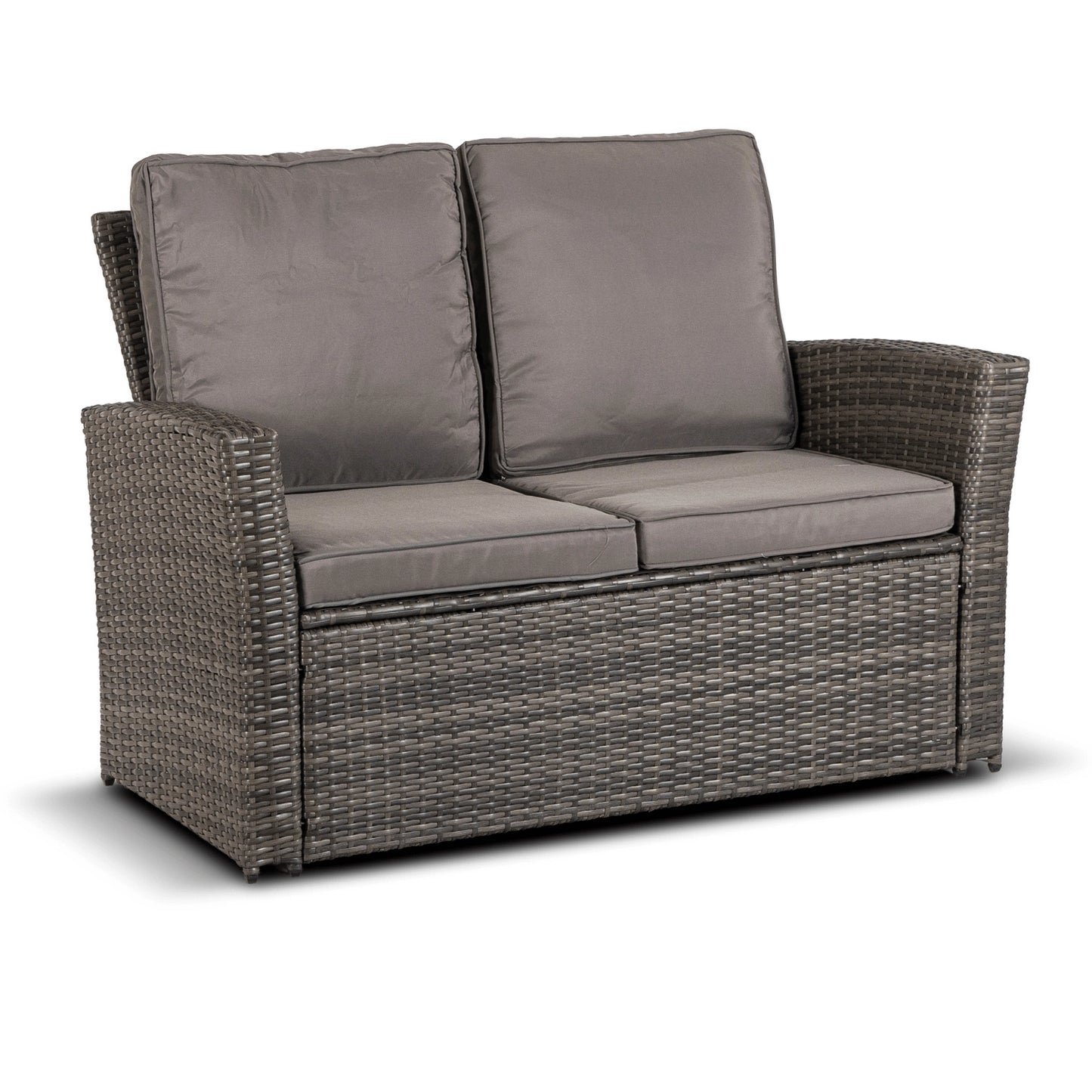 Marsely Calvia Gartentisch aus grauem Polyrattan mit schwarzer Glasplatte und Ablage