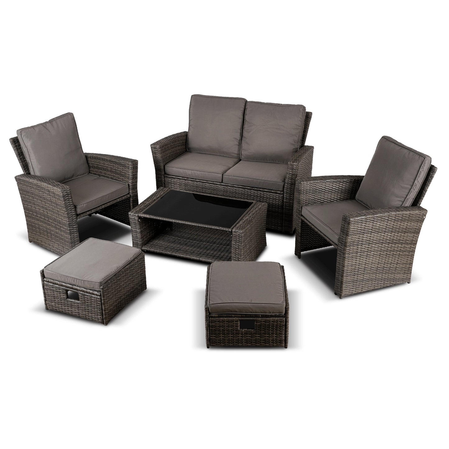 Marsely Calvia Polyrattan-Lounge-Set in Grau mit gepolsterten Sitzmöbeln