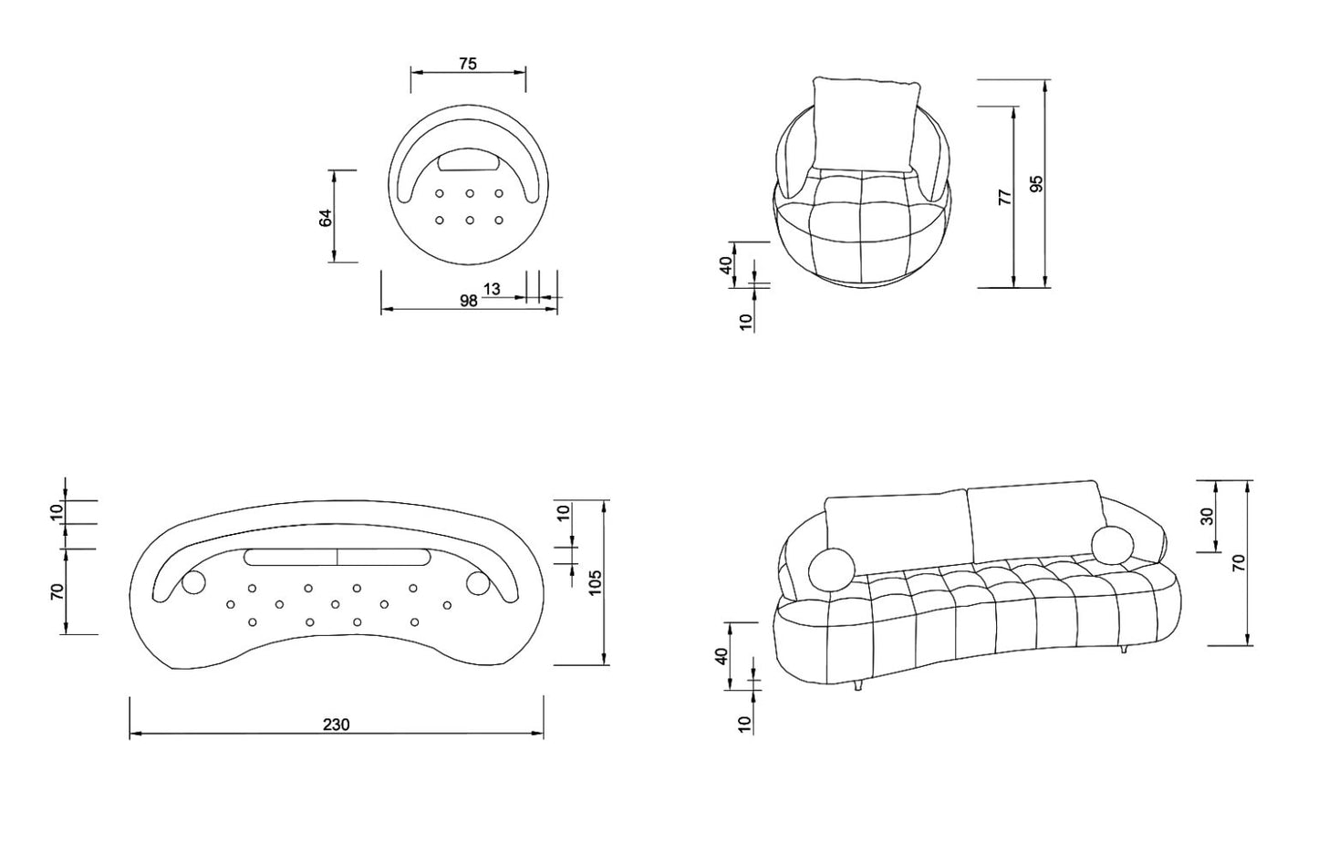 Sofa-Set Coreza – 2-teilig mit 3-Sitzer und Drehsessel