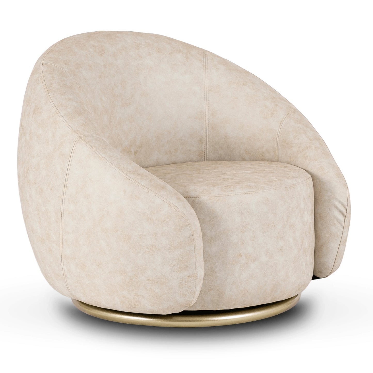Drehsessel Elvara in Beige mit abgerundeter Form und goldfarbigem Drehsockel