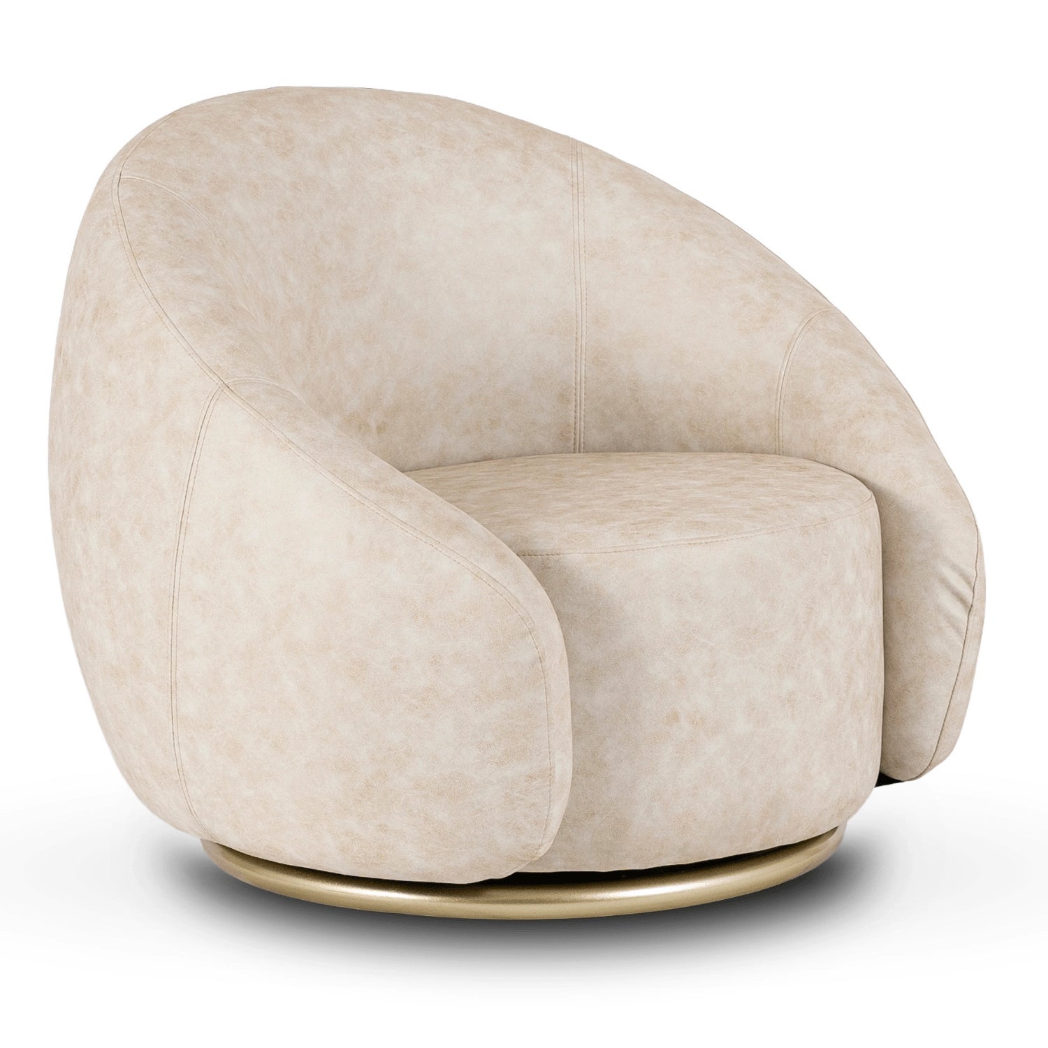 Drehsessel Elvara in Beige mit abgerundeter Form und goldfarbigem Drehsockel