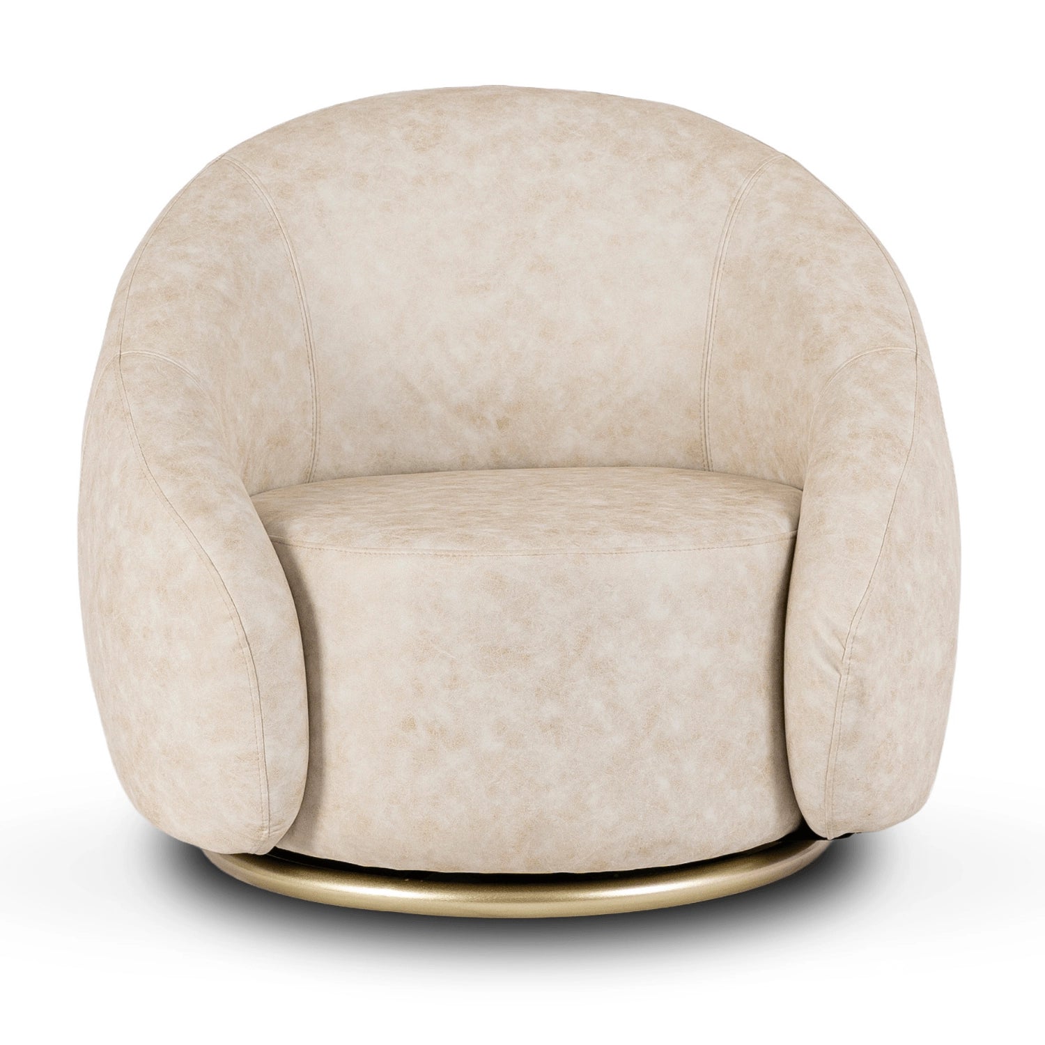 Seitliche Ansicht des Drehsessels Elvara in Beige mit geschwungener Rückenlehne
