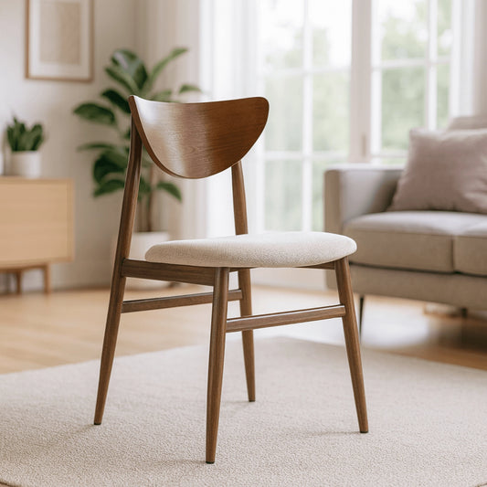 Esszimmerstuhl Elvara in Beige und Walnussoptik in einem hellen Wohnbereich
