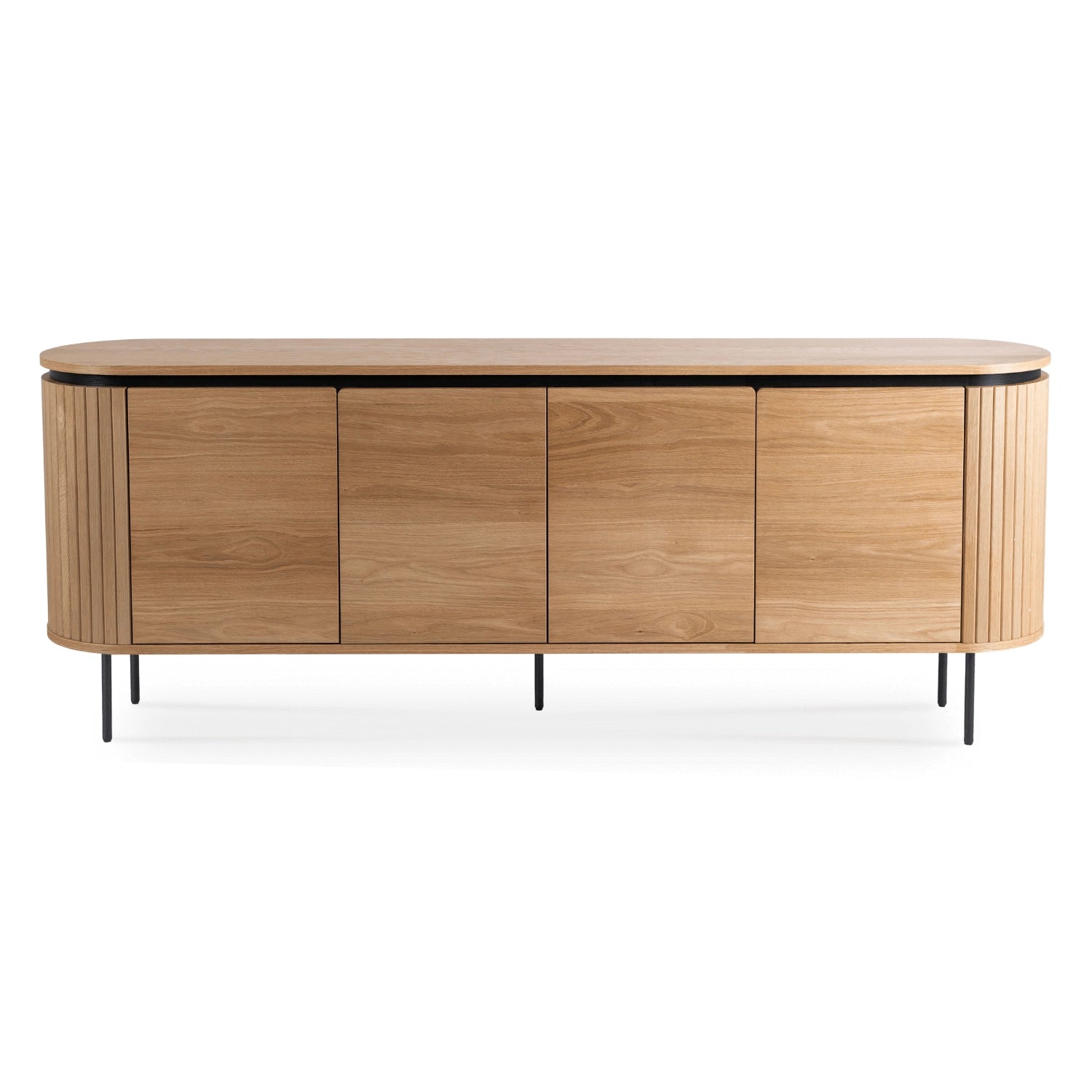 Breites Sideboard Elvara 200 cm in Eiche-Optik und Schwarz in Gesamtansicht