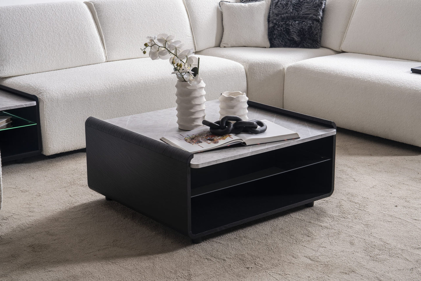Ecksofa Gimino mit Couchtisch, 5-teilig: Eckmodul, Ruhemodul und Sitzelemente