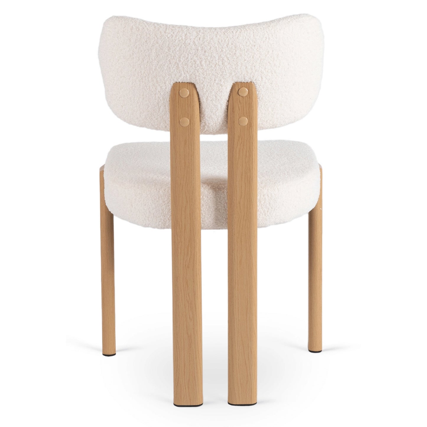 Bouclé-Esszimmerstuhl Granada in Creme mit Gestell in Eichenoptik von der Seite