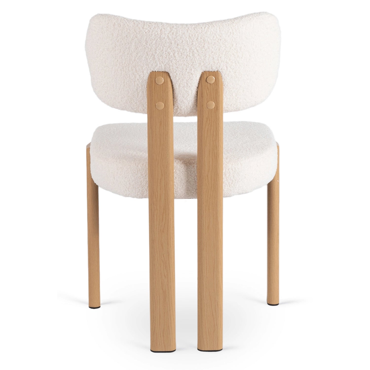 Bouclé-Esszimmerstuhl Granada in Creme mit Gestell in Eichenoptik von der Seite