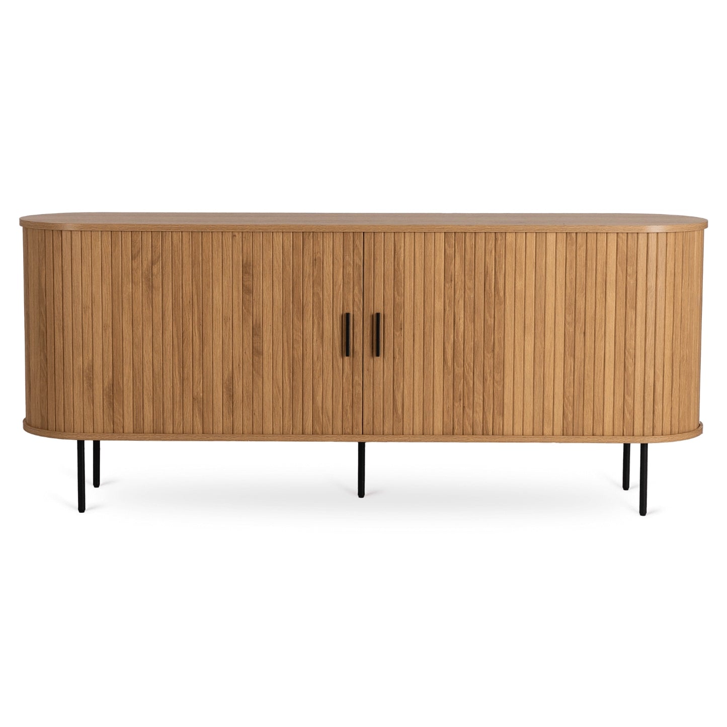 Sideboard Liora 180 cm in Eiche-Optik mit Lamellenfront und schwarzen Metallbeinen