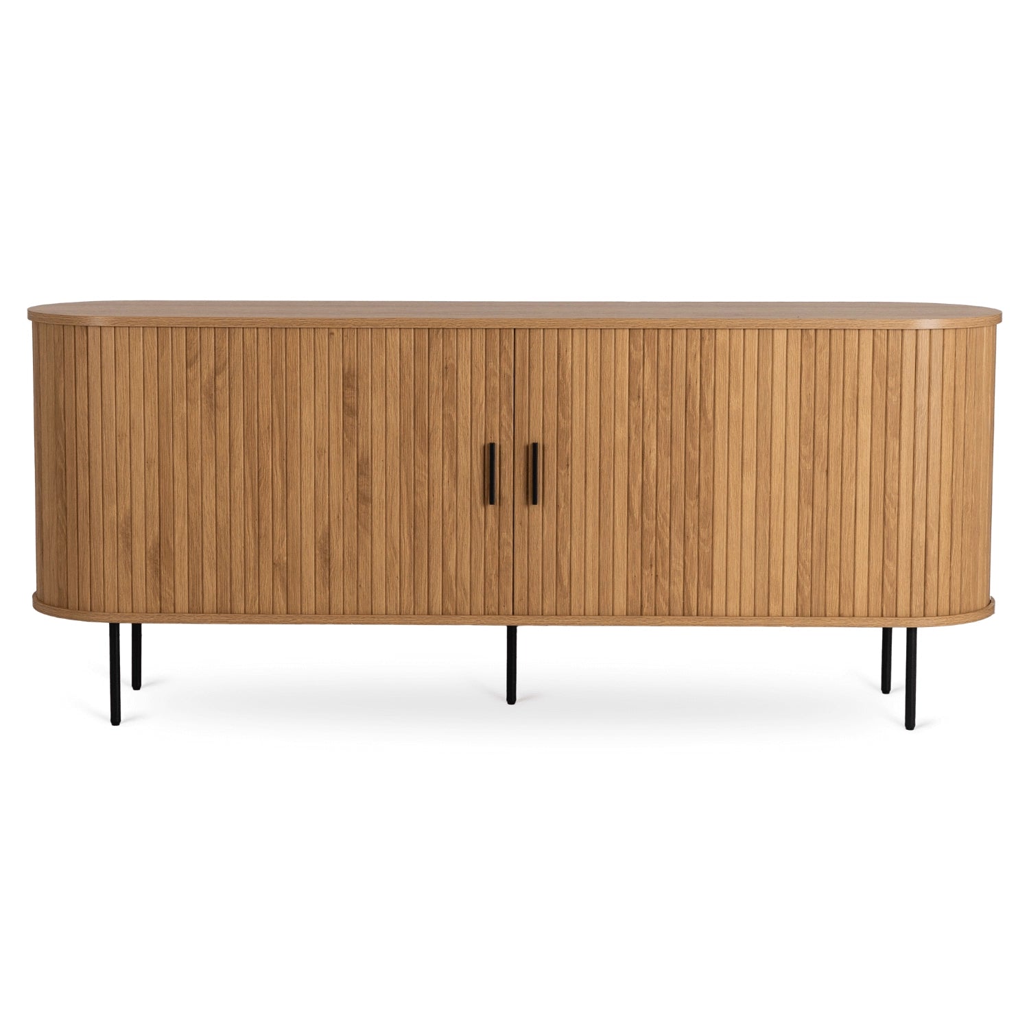 Sideboard Liora 180 cm in Eiche-Optik mit Lamellenfront und schwarzen Metallbeinen