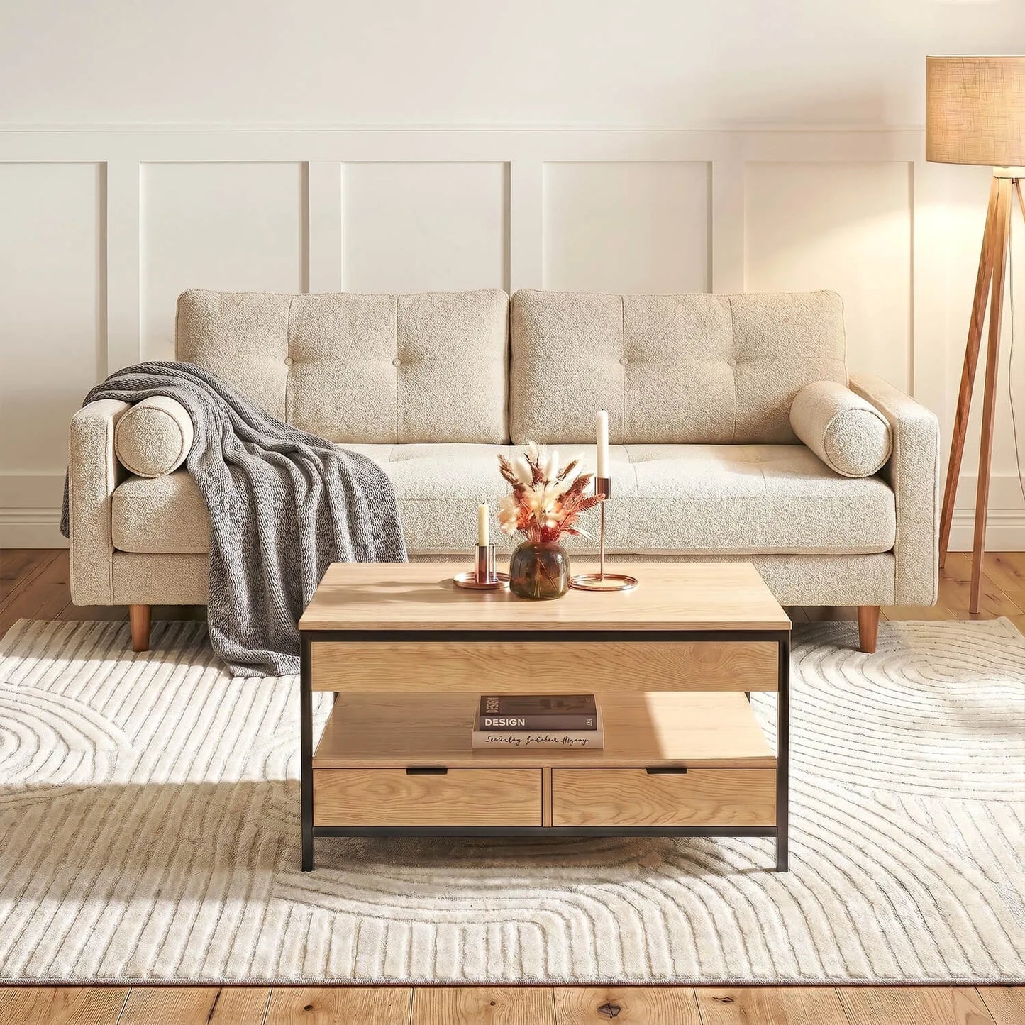 Luca höhenverstellbarer Couchtisch 100 cm – Eiche/Schwarz