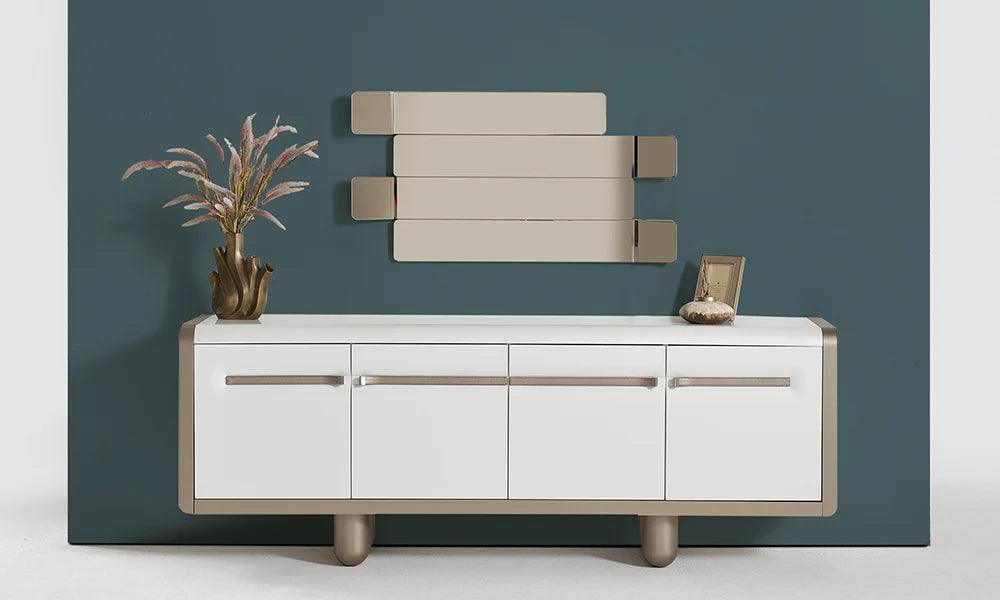 Esszimmer-Set Marlena, 9-teilig: Tisch, 6 Stühle, Konsole und Spiegel