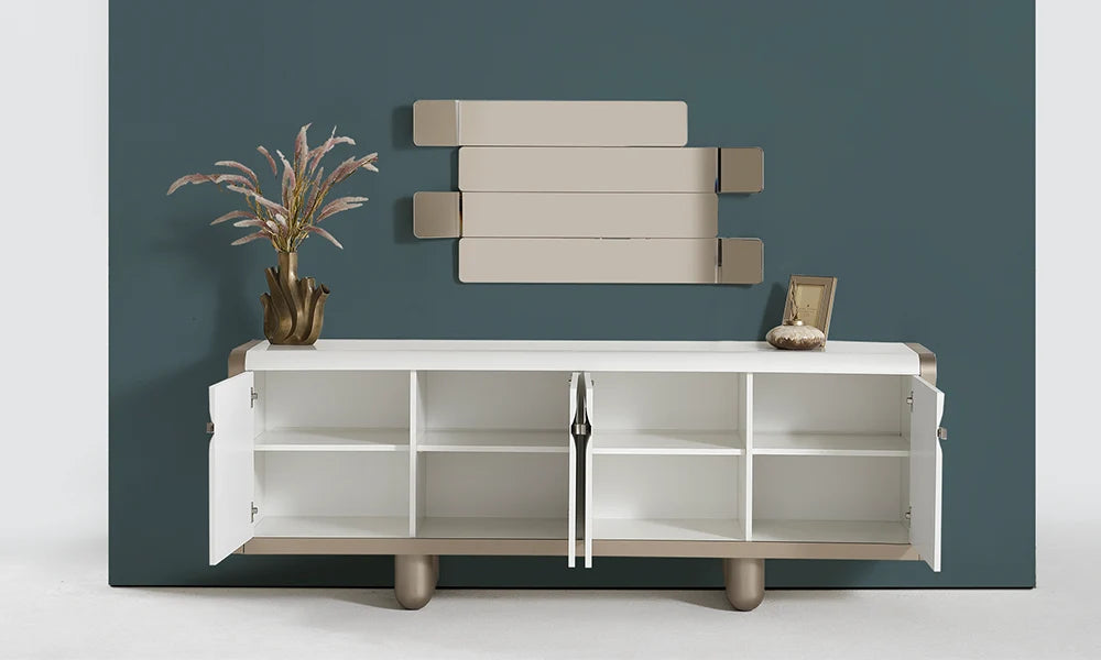 Esszimmer-Set Marlena, 9-teilig: Tisch, 6 Stühle, Konsole und Spiegel