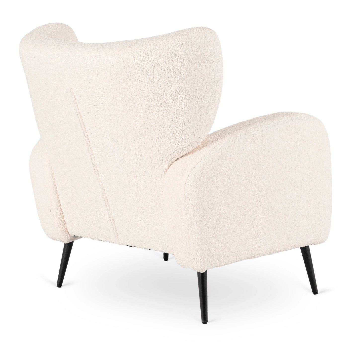Rückansicht des Bouclé-Sessels Norella in Creme mit mittiger Ziernaht