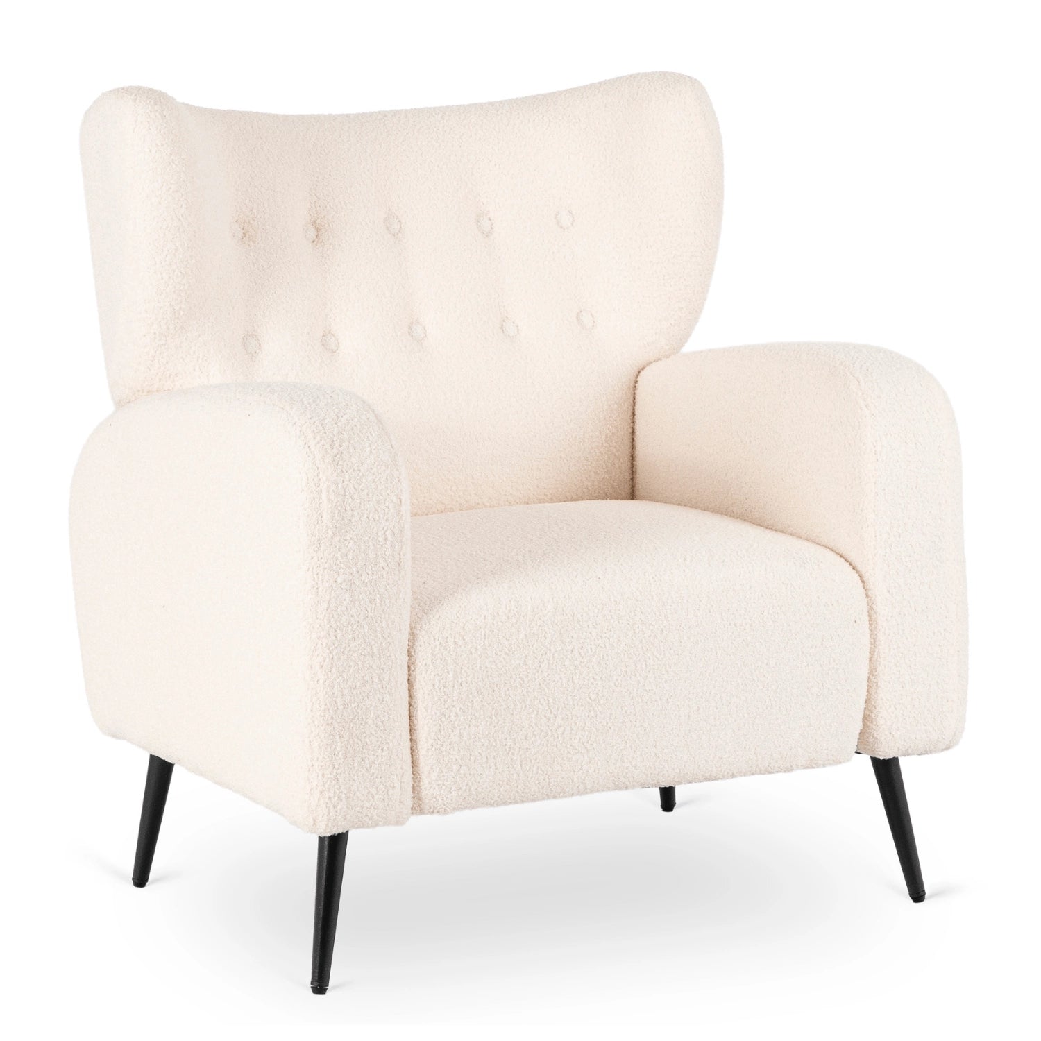 Bouclé-Sessel Norella in Creme im modern eingerichteten Wohnzimmer