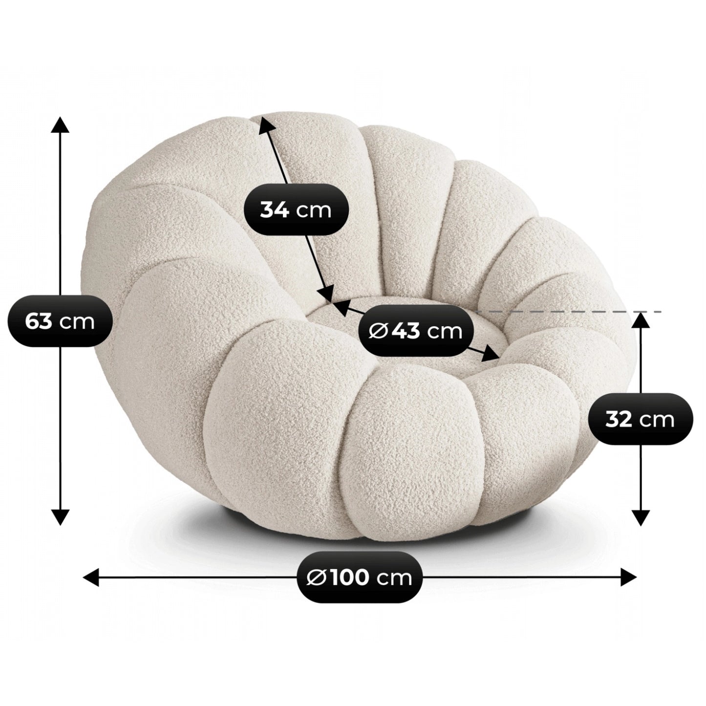 Seitenansicht des Drehsessels Nuvira mit passendem Hocker in Creme