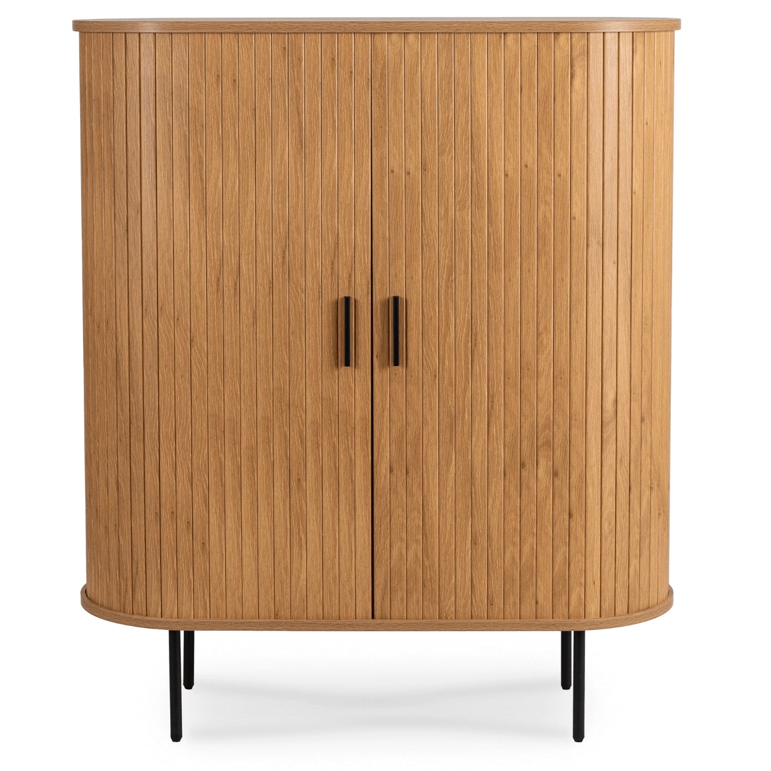 Marsely Trish Highboard 100 cm in Eiche-Optik mit zwei Schiebetüren und schwarzen Griffen