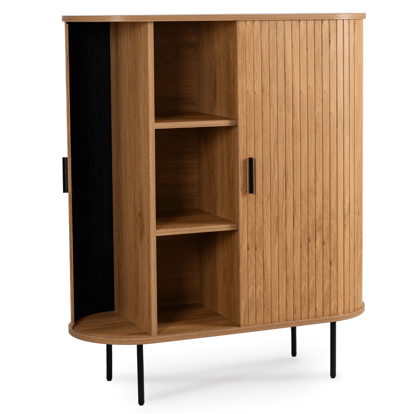 Marsely Trish Highboard 100 cm mit geöffneten Schiebetüren und sechs Innenfächern