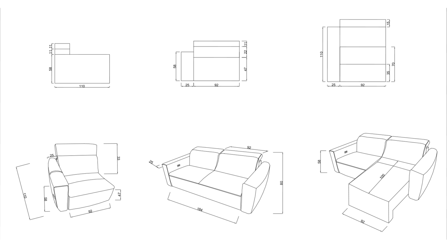 Relax-Sofa Valero in Grau mit motorisierter Verstellung