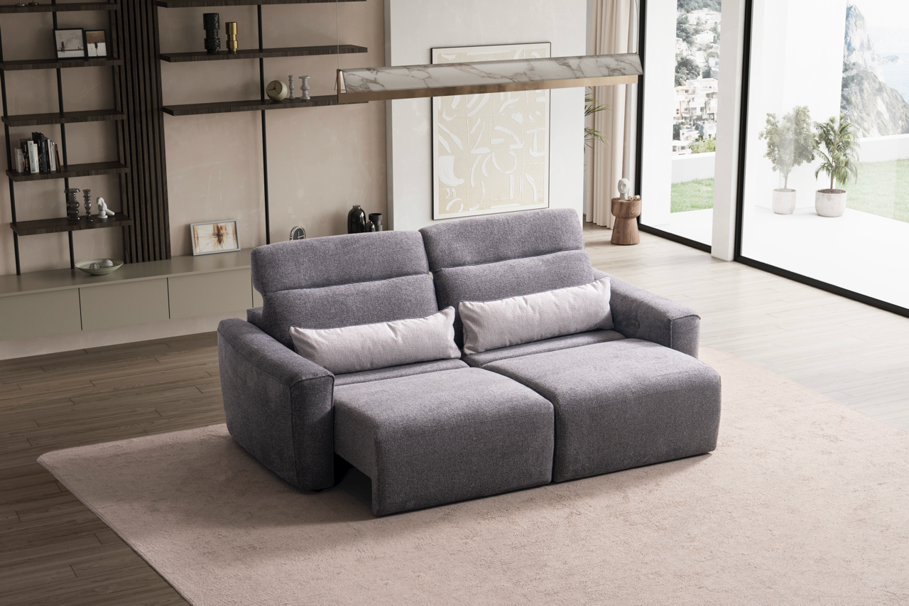 Relax-Sofa Valero in Grau mit motorisierter Verstellung