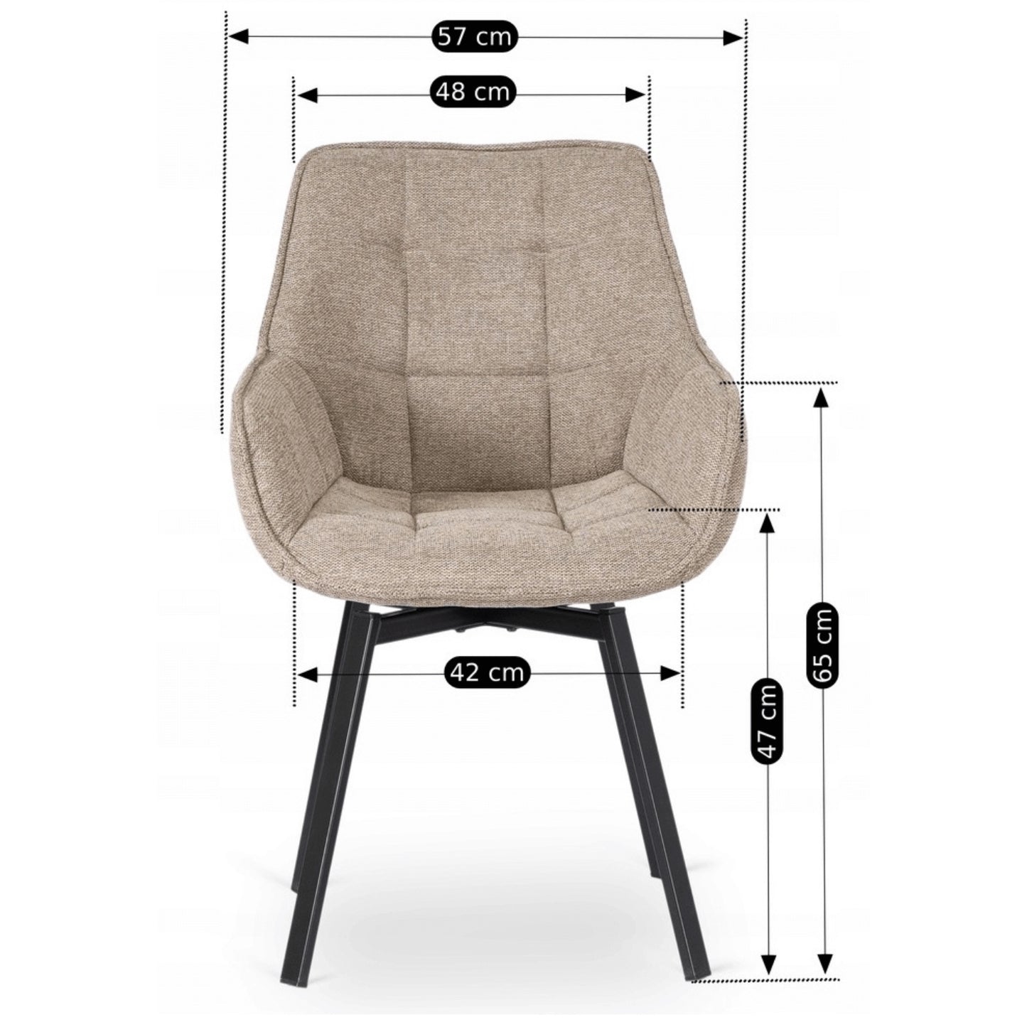 Maße des Esszimmerstuhls Vera Beige in Vorderansicht