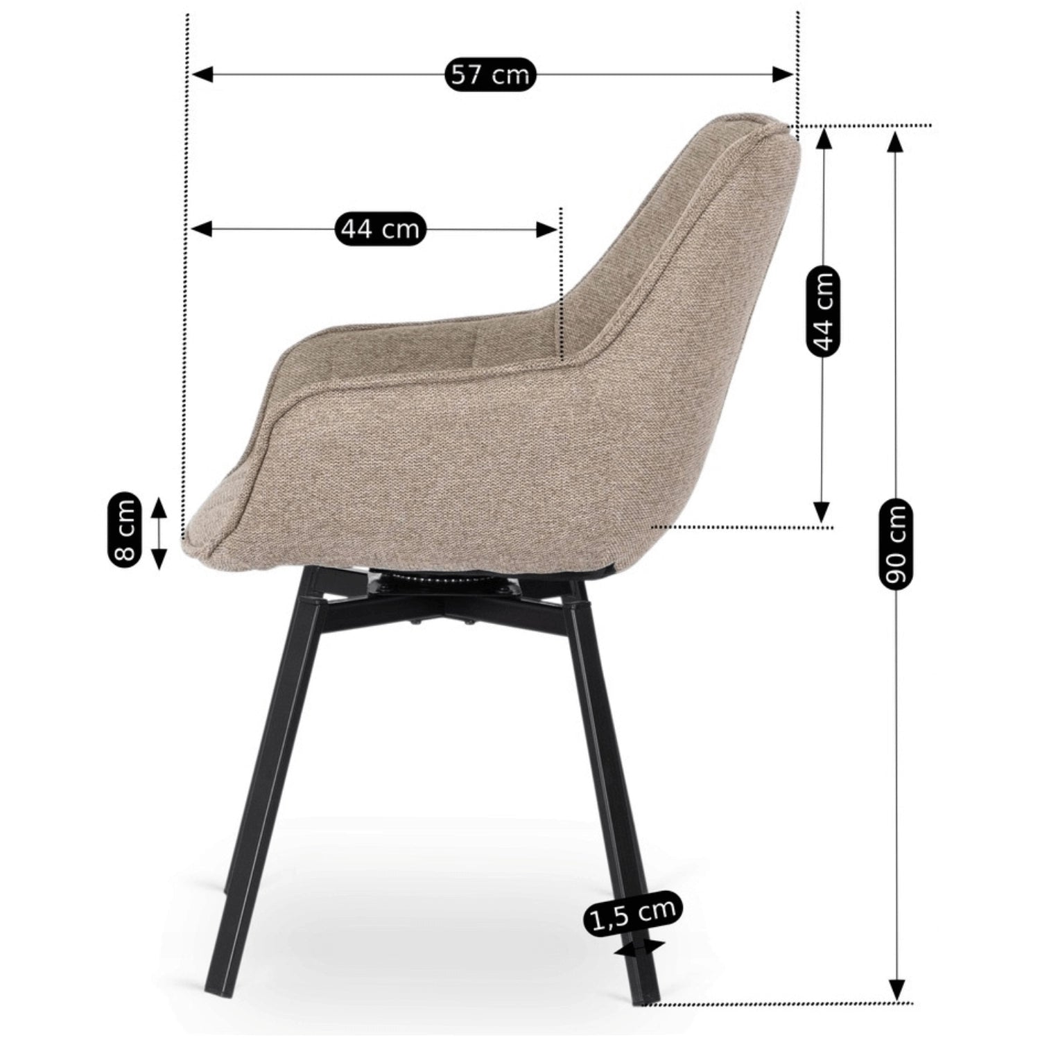 Maße des Esszimmerstuhls Vera Beige in Seitenansicht