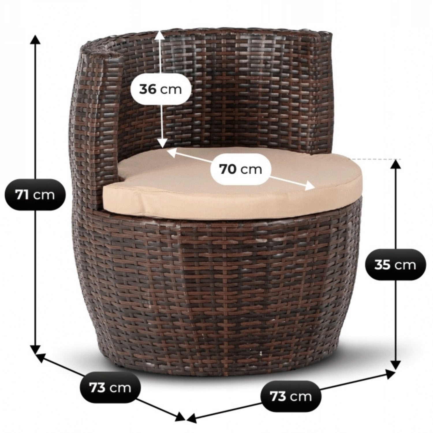 Nerano Polyrattan Gartensessel Detailansicht in Dunkelbraun und Beige