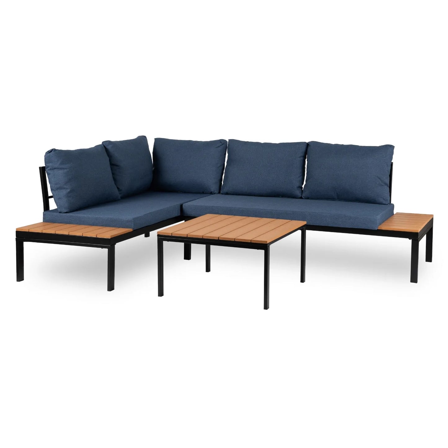 Norman Garten-Lounge-Set mit Ecksofa und Tisch – Blau & Schwarz