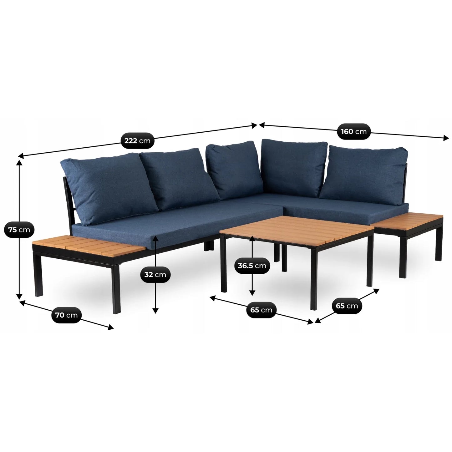 Norman Garten-Lounge-Set mit Ecksofa und Tisch – Blau & Schwarz