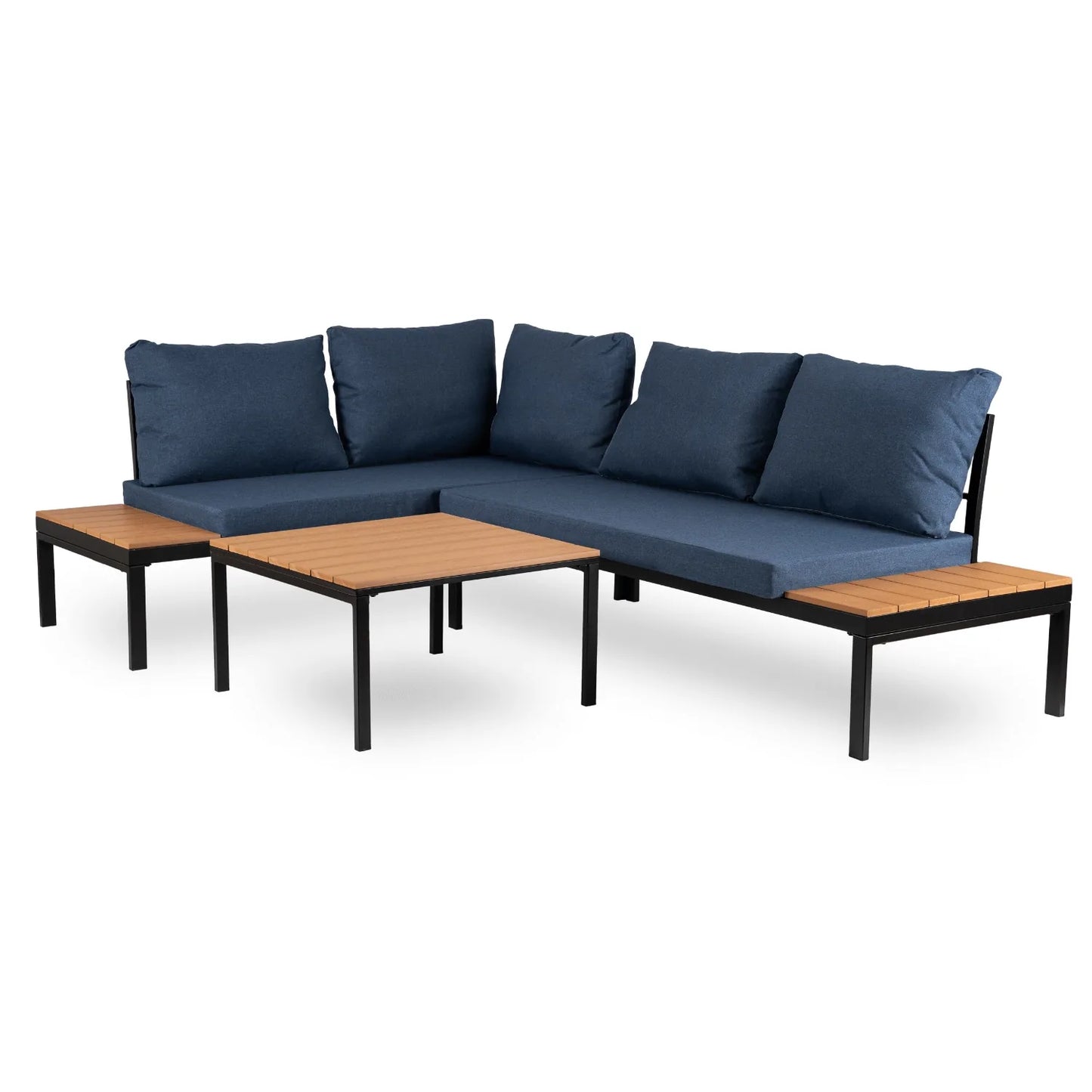 Norman Garten-Lounge-Set mit Ecksofa und Tisch – Blau & Schwarz