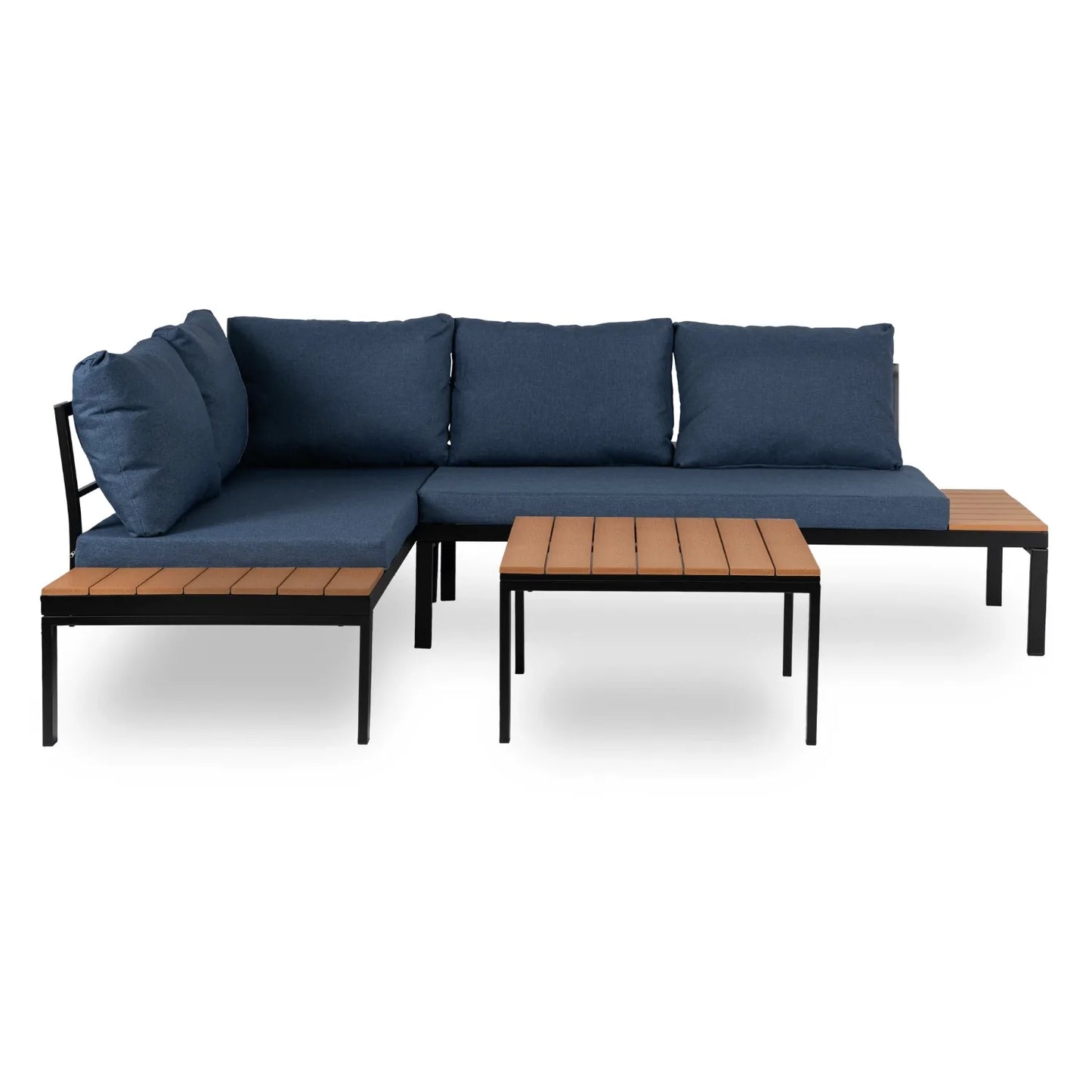 Norman Garten-Lounge-Set mit Ecksofa und Tisch – Blau & Schwarz