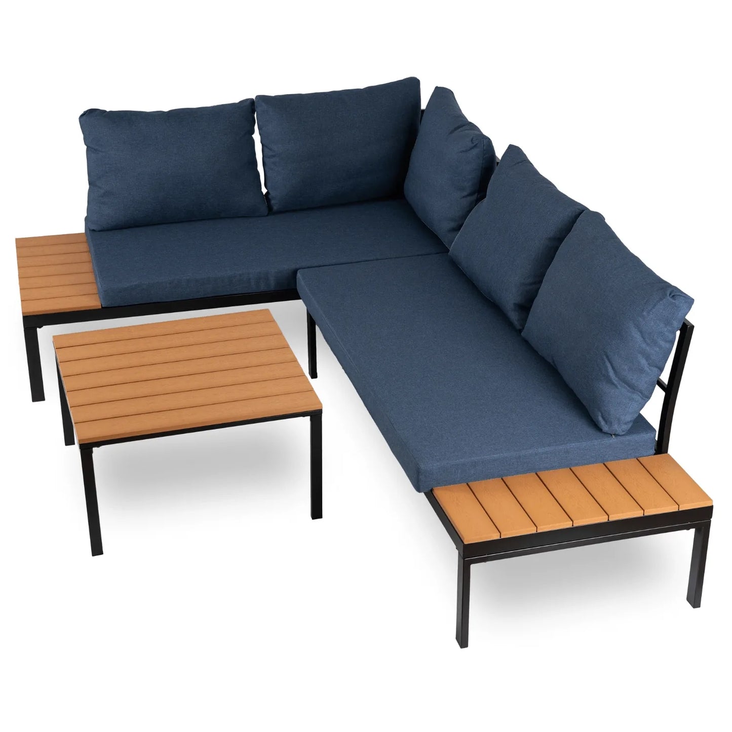 Norman Garten-Lounge-Set mit Ecksofa und Tisch – Blau & Schwarz