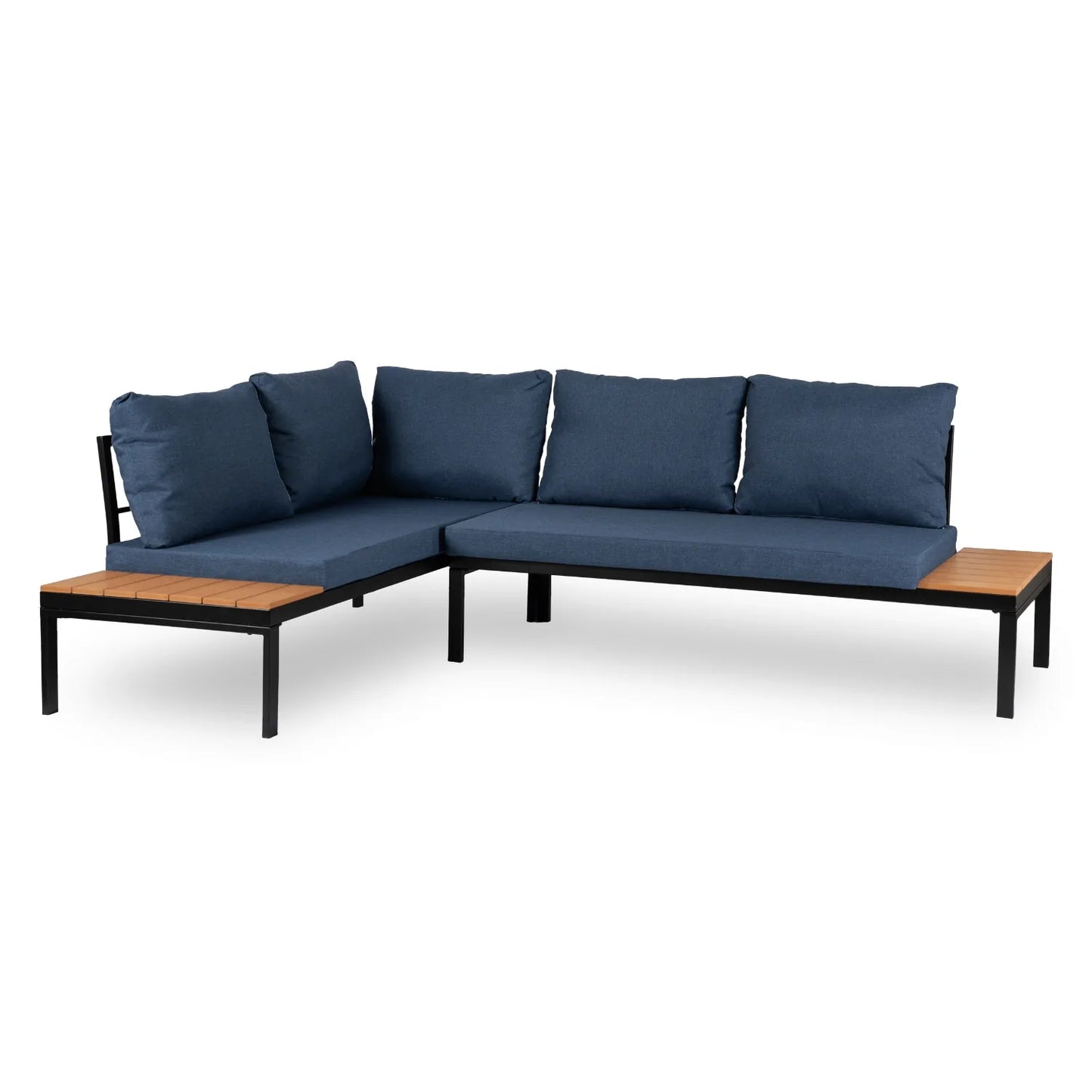 Norman Garten-Lounge-Set mit Ecksofa und Tisch – Blau & Schwarz