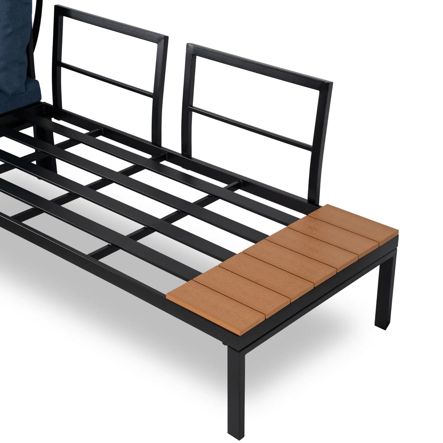 Norman Garten-Lounge-Set mit Ecksofa und Tisch – Blau & Schwarz