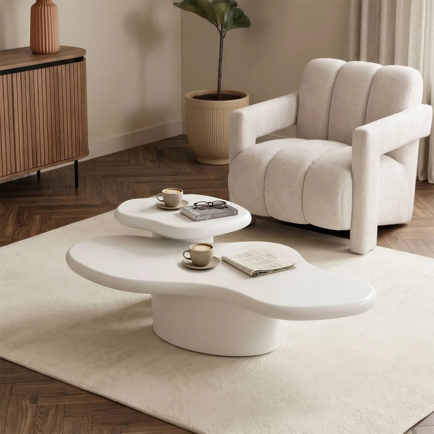 Rosalie 2er Couchtisch-Set Weiß – Organische Form