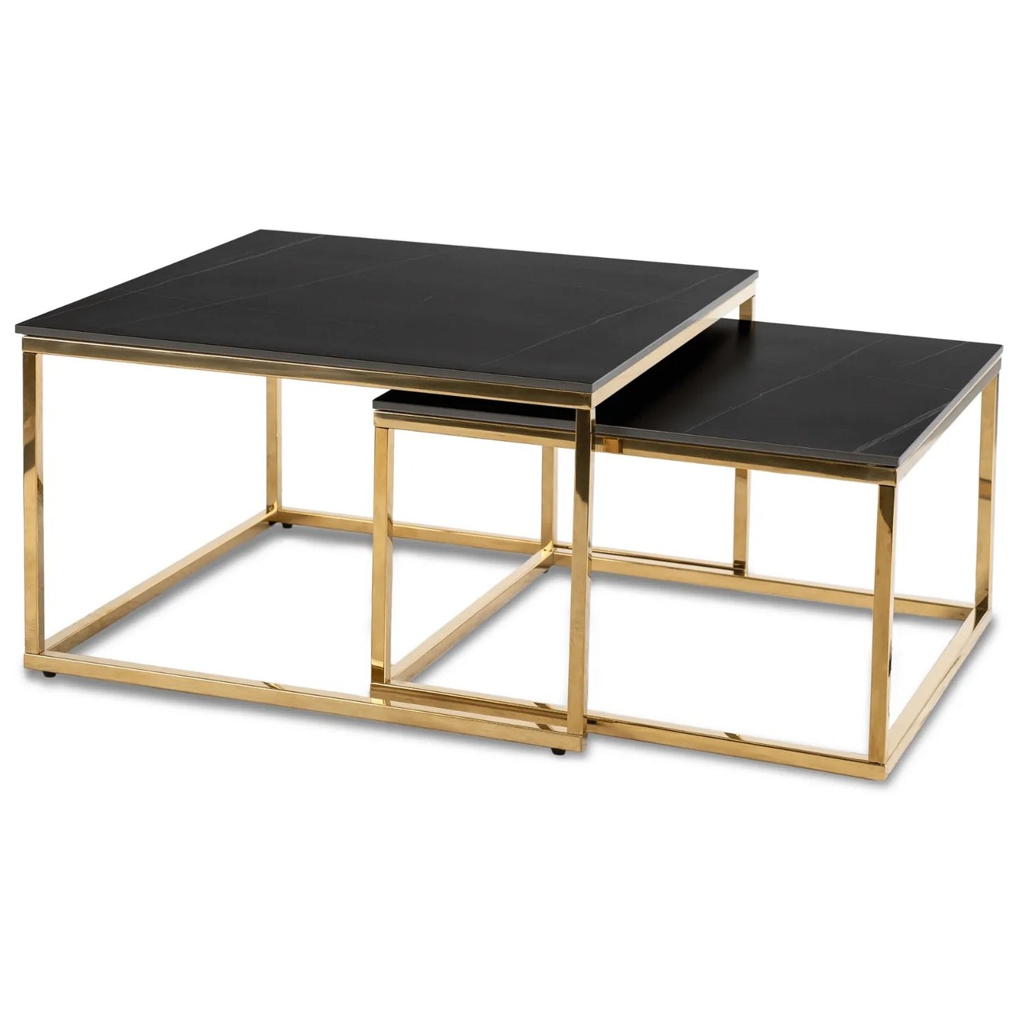 Tenor 2er Couchtisch-Set aus Keramik – Schwarz & Gold