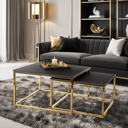 Tenor 2er Couchtisch-Set aus Keramik – Schwarz & Gold