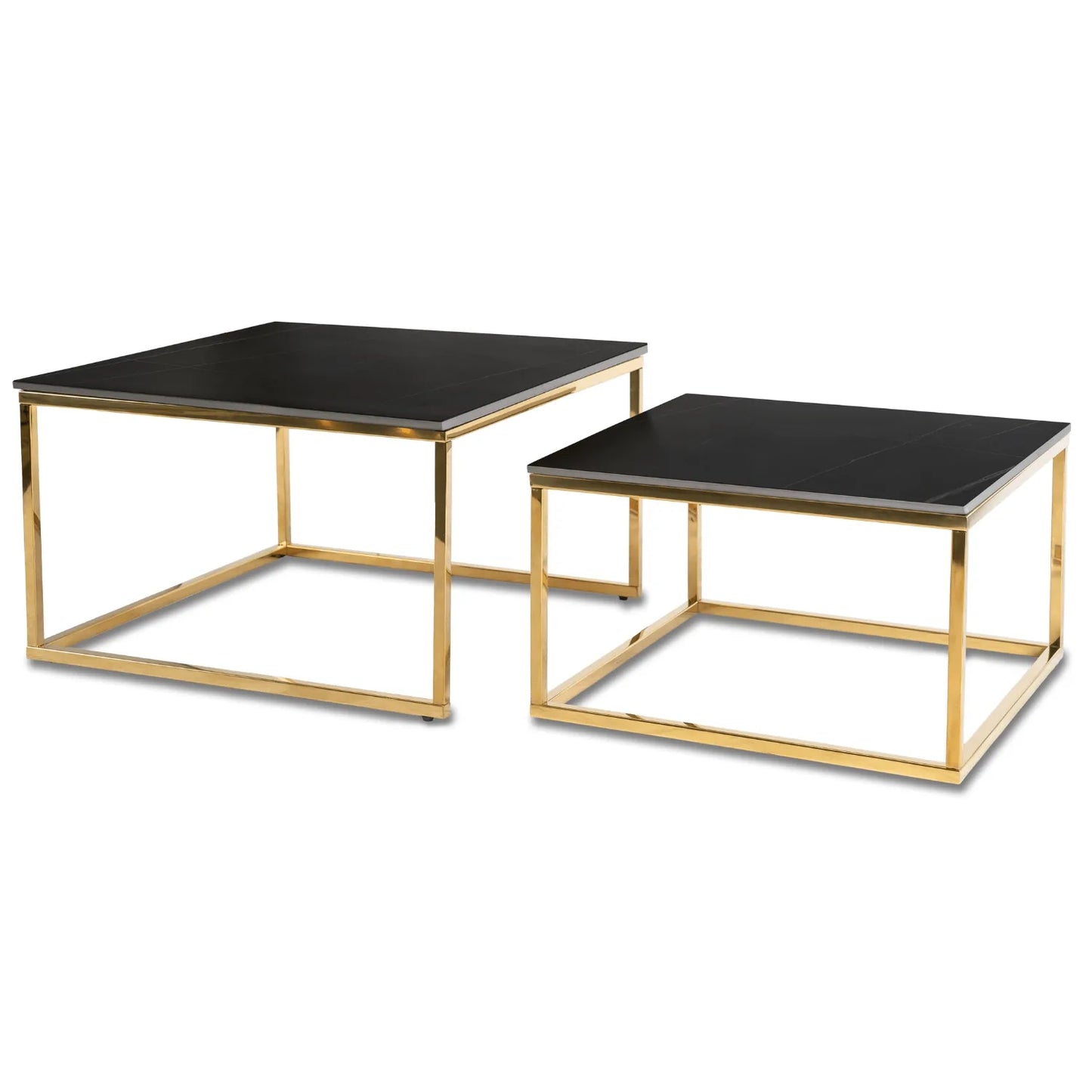 Tenor 2er Couchtisch-Set aus Keramik – Schwarz & Gold