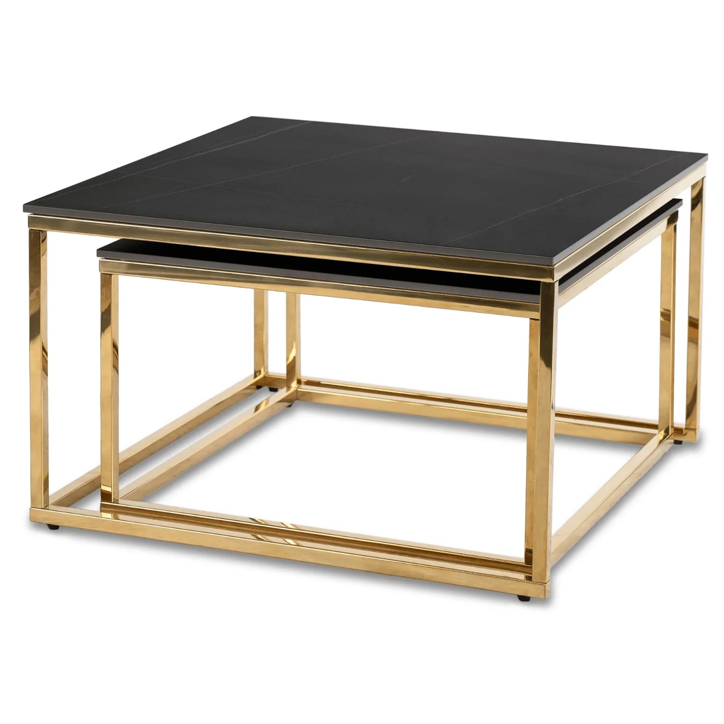Tenor 2er Couchtisch-Set aus Keramik – Schwarz & Gold